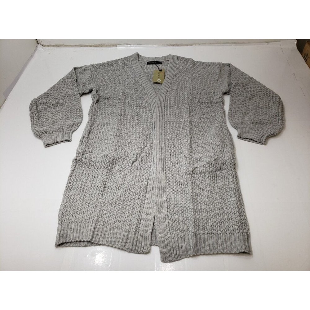VTSGN Womens Cardigan Sweater Open Front Long Sleeve Chunky Knit Grey Size M NWT